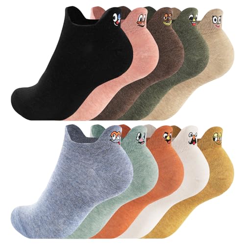 Effeet Calcetines Tobilleros Divertidos para Mujer 10 Pares, Calcetines Cortos Deporte de Algodón Transpirables y Coloridos con Motivos Bordados 39-42 35-38, Ideas de Regalo para Mujer Mamá Amiga