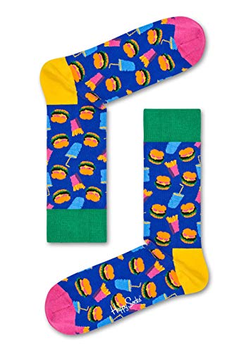 Happy Socks Hamburger Sock, Calcetines para Mujer, Azul (Navy 6000), 36-40