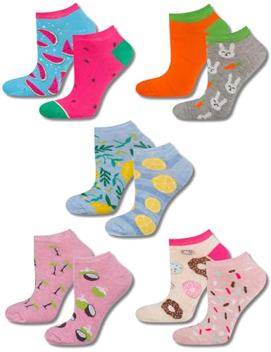 soxo Colores Calcetines Mujer Cortos Regalos Divertidos Algodon Socks Con Dibujos 35-40 Alimento 5 Pares