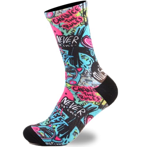 Everfly Calcetines Crossfit - Calcetines Hombre Divertidos Mujer - Media Caña Deporte Gimnasio Padel Baloncesto Ciclismo Running Futbol Senderismo Tecnico Amortiguacion Regalo Ropa (Graffiti, 41-45)