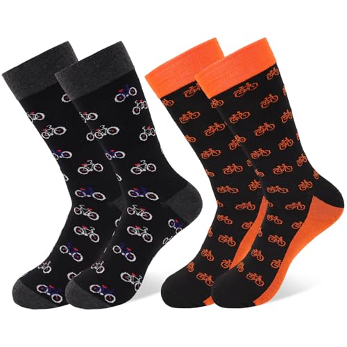 Zidoley - Calcetines para ciclismo de carretera, 2 pares de calcetines de bicicleta para hombre, calcetín con motivo de bicicleta para amantes de la bicicleta, regalos para ciclistas, divertidos