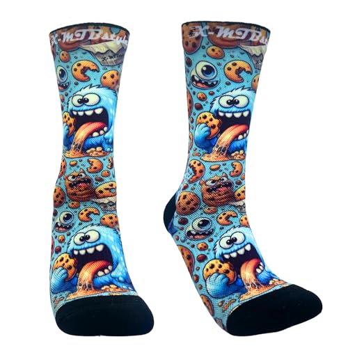 XMTBSTYLE Calcetines Deportivos Hombre Mujer Estampados –Crossfit, Running, Ciclismo, MTB, Gym, Fitness y Senderismo – Transpirables, Antiampollas y Resistentes – Regalo Original - Galletas M