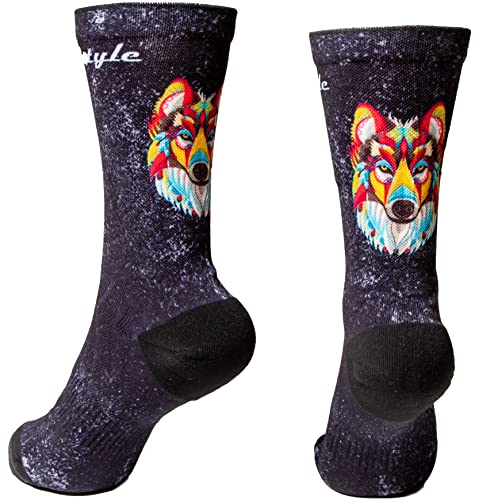 XMTBSTYLE Calcetines Deportivos Hombre Mujer Estampados –Crossfit, Running, Ciclismo, MTB, Gym, Fitness y Senderismo – Transpirables, Antiampollas y Resistentes – Regalo Original- Lobo M