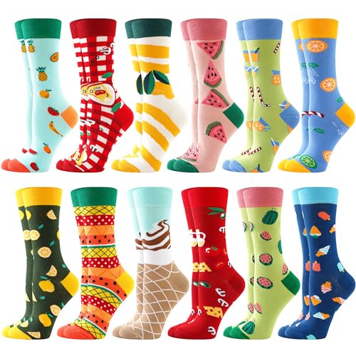 BISOUSOX Calcetines Divertidos Mujeres Calcetines de Pantorrilla Algodon Calcetines 36-40 Patrón de Fruta Animal Calcetines Coloridos sin Costuras Regalo para Mujeres Mamá