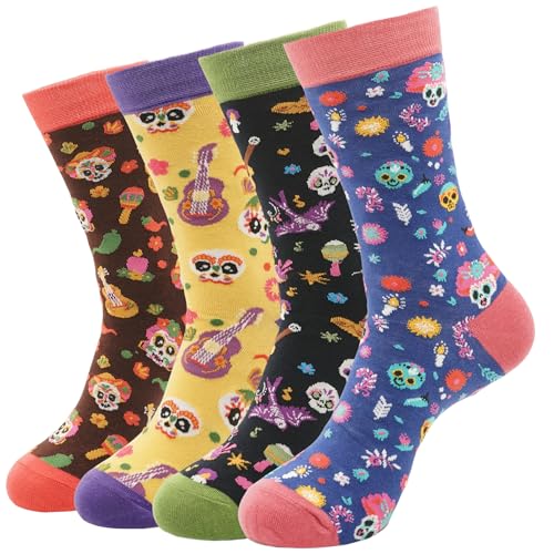 PETIBU Calcetines Mujer Divertidos, Calcetines Fantasía, Regalos Originales, Algodón Casual (FR/ES, Números, 35, 40, Regular, Regular, 4x Catrinas)